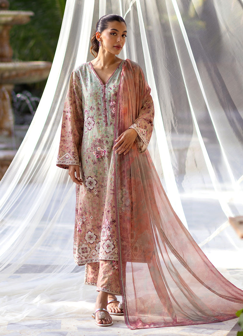 3 PC Embroidered Printed Suit