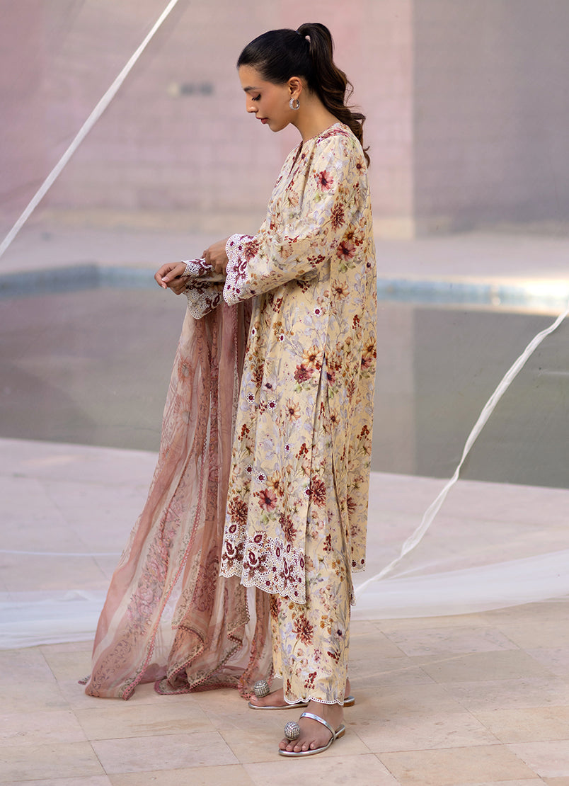 3 PC Embroidered Printed Suit