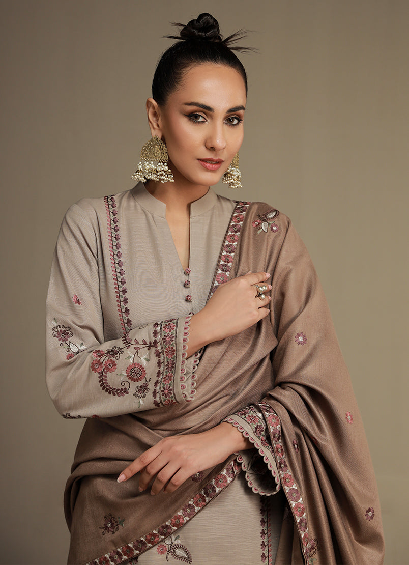 3 PC khaddar Embroidered Suit