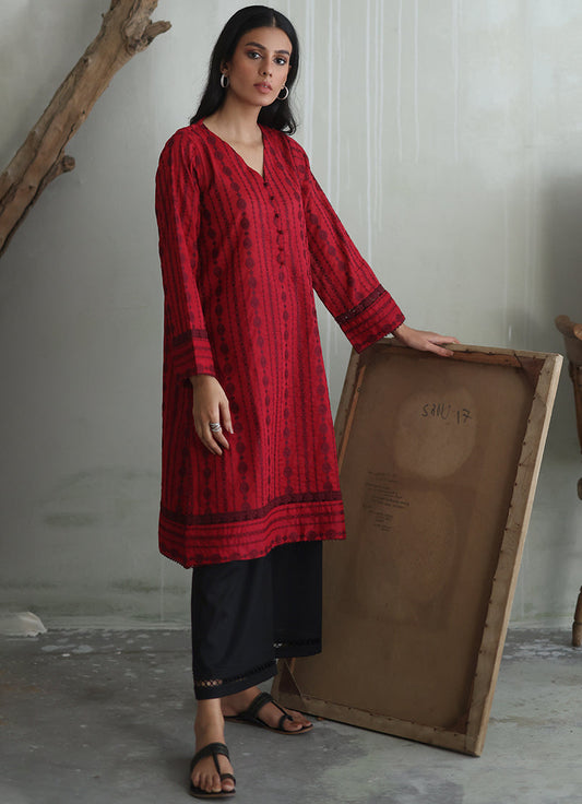 Deep Red Chikan Kurta