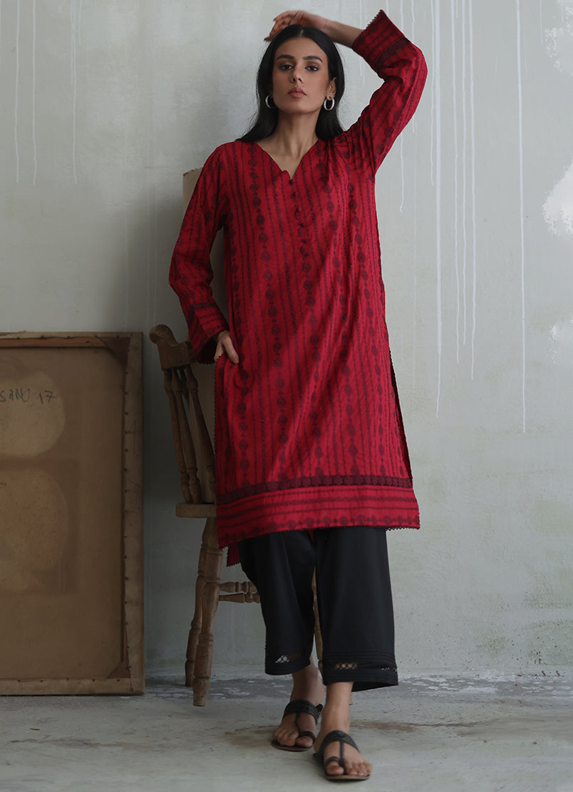 Deep Red Chikan Kurta