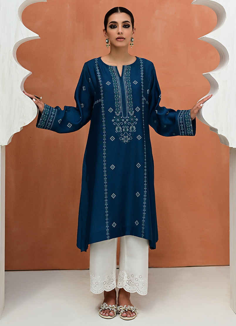 Khaddi Silk Embroidered Shirt