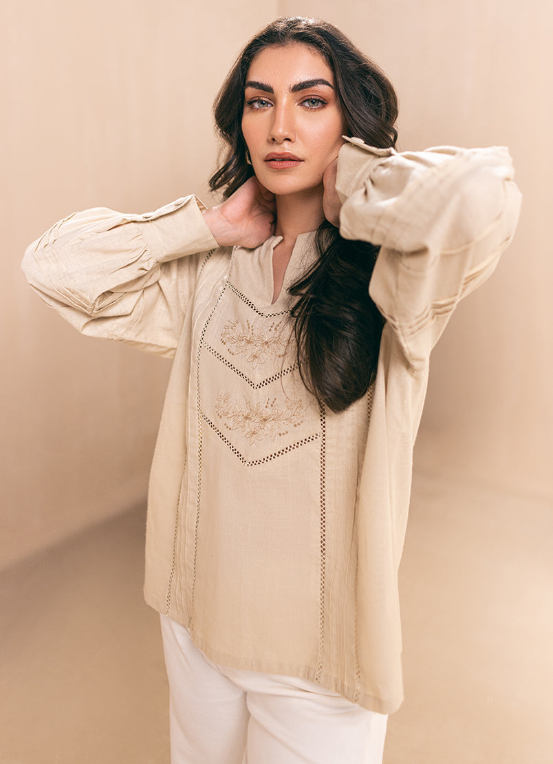 Beige Embroidered Top