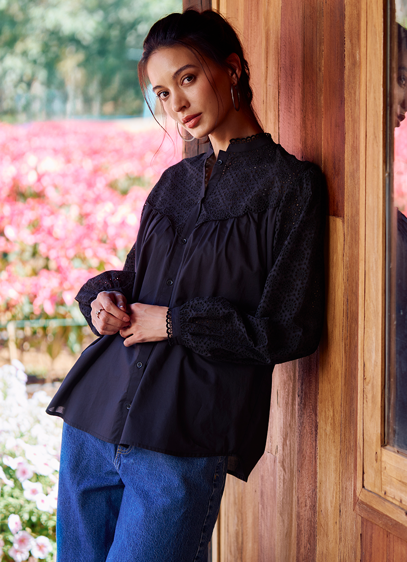 Black Embroidered Chikan blouse