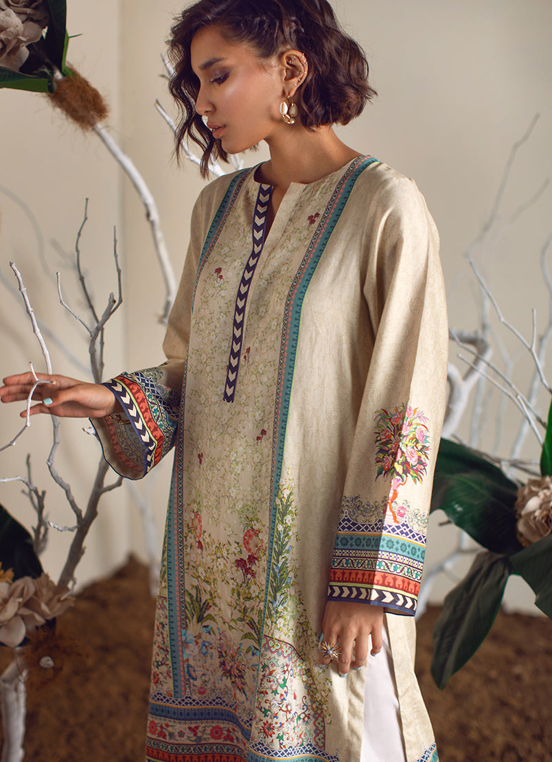 Printed Cotton Satin Kurta - Printed